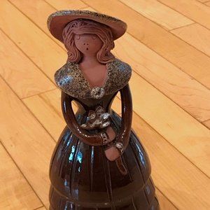 Pottery Clay Ceramic Woman Girl Statue Figurine - Handcrafted - signed